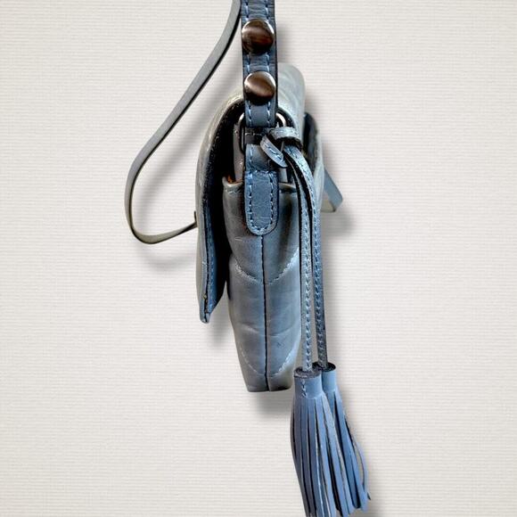 Patricia Nash Leather Oil Waxed Corfu Crossbody Shoulder Bag Quilted Blue Gray - Picture 8 of 13